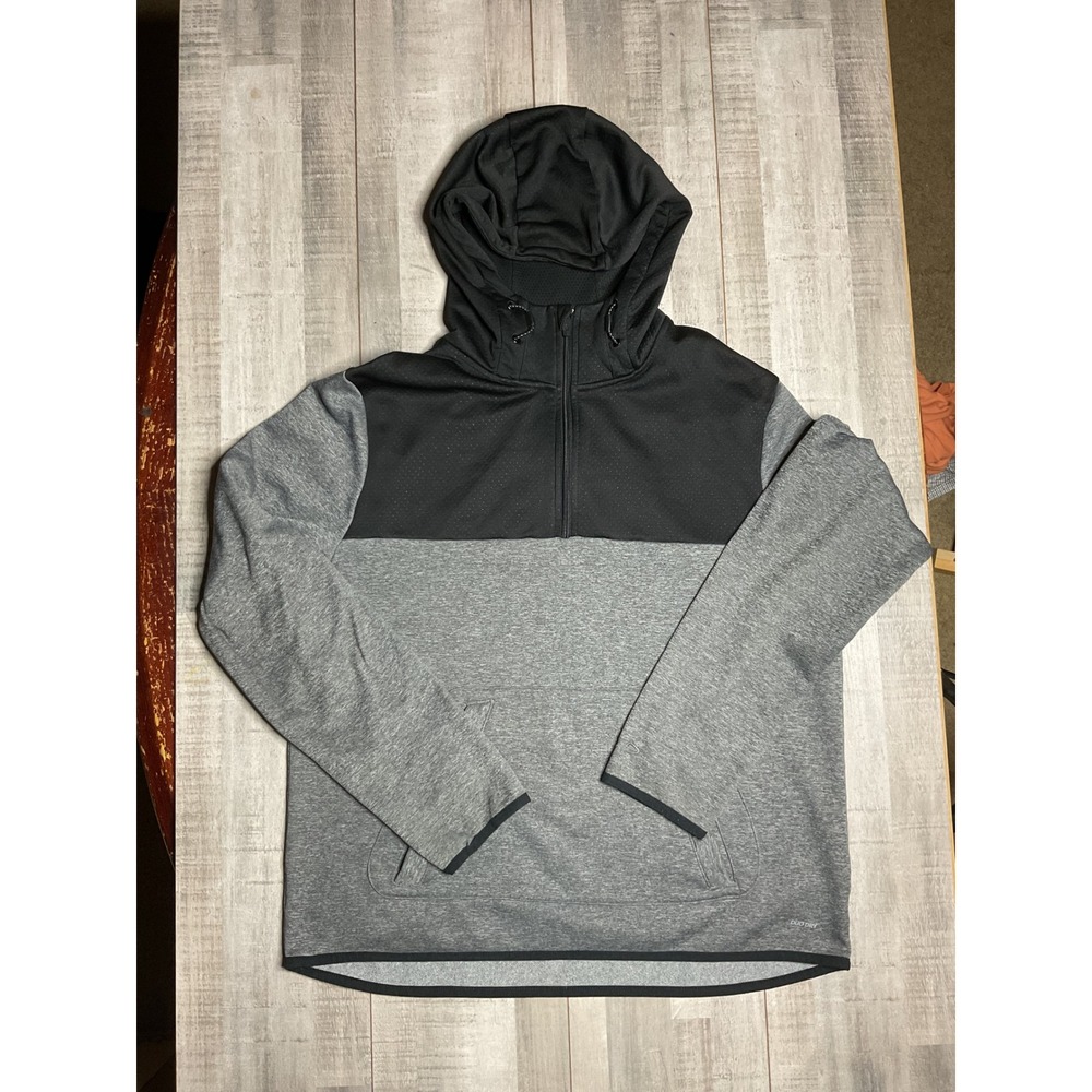 Champion C9 Duo Dry Mens Large Hoodie Quarter Zip Colorblock Black Grey Active